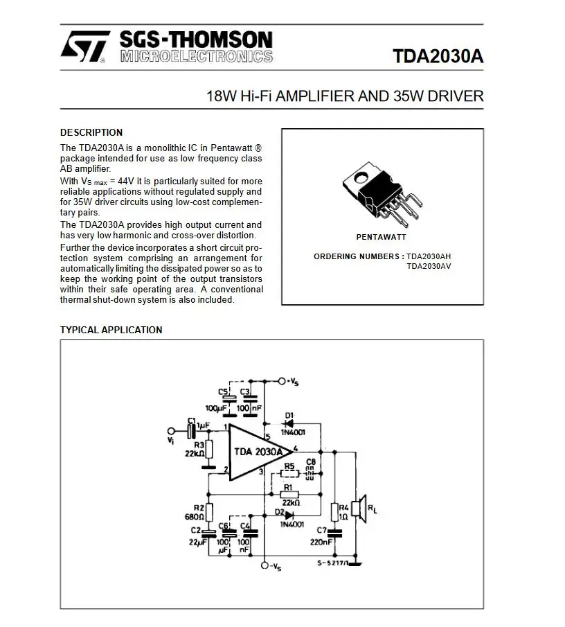 100w-tda2030-datasheet