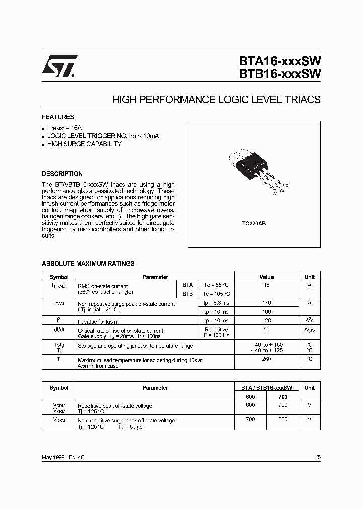 bta16-triac-datasheet