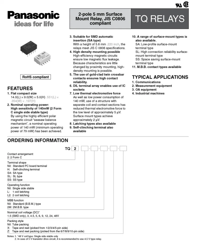 dpdt-relay-datasheet