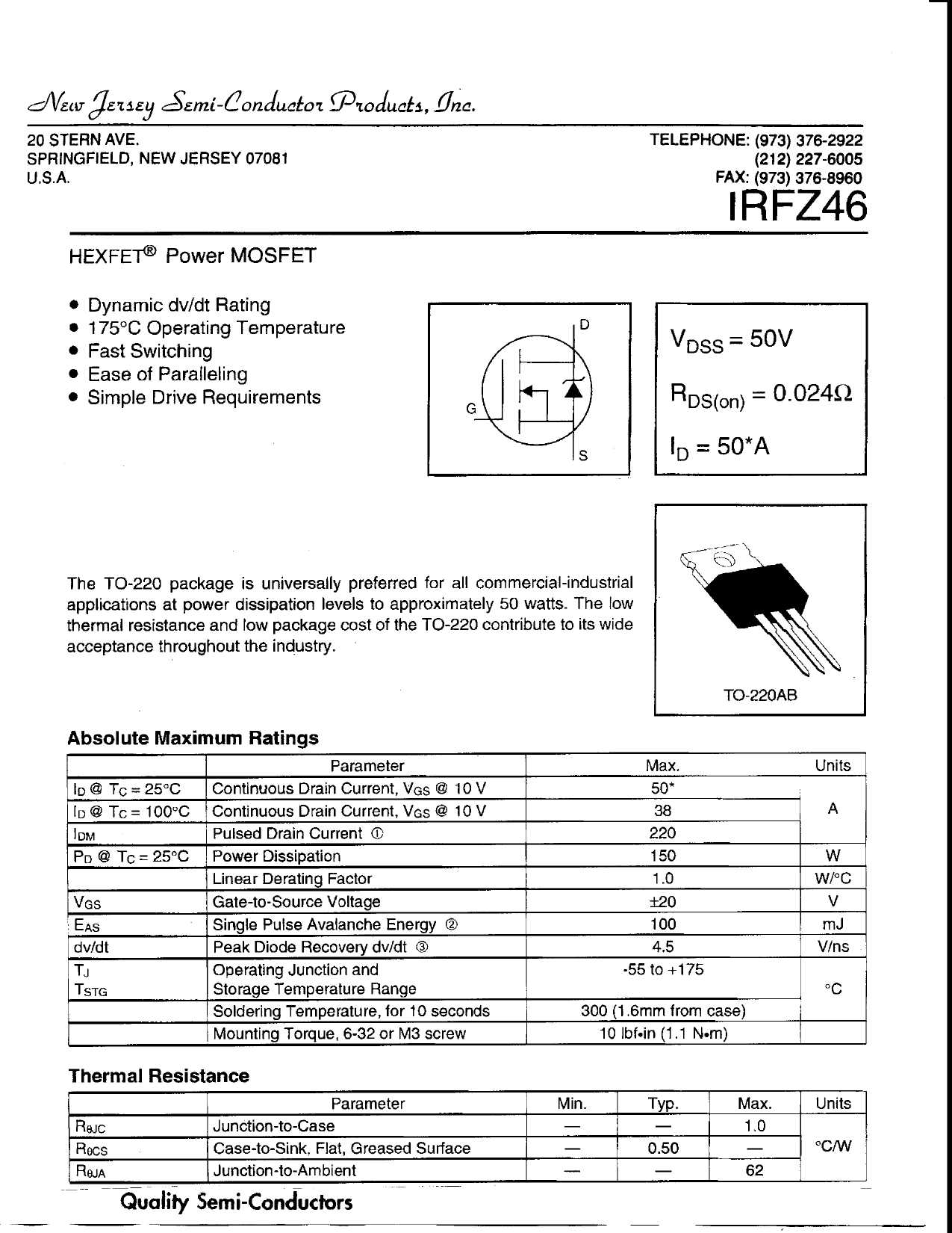 irfz46n-mosfet-datasheet