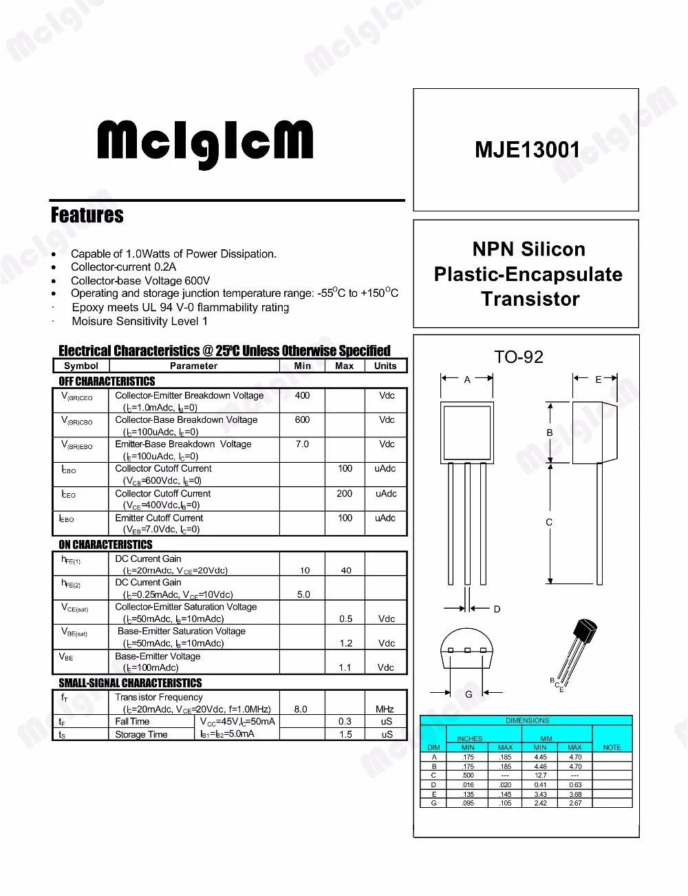 mje13001-datasheet mje13001-datasheet