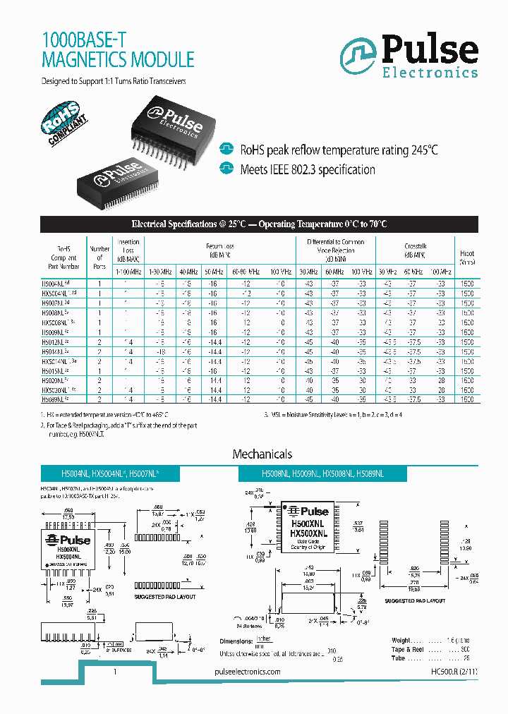 pulse-h5007nl-datasheet pulse-h5007nl-datasheet